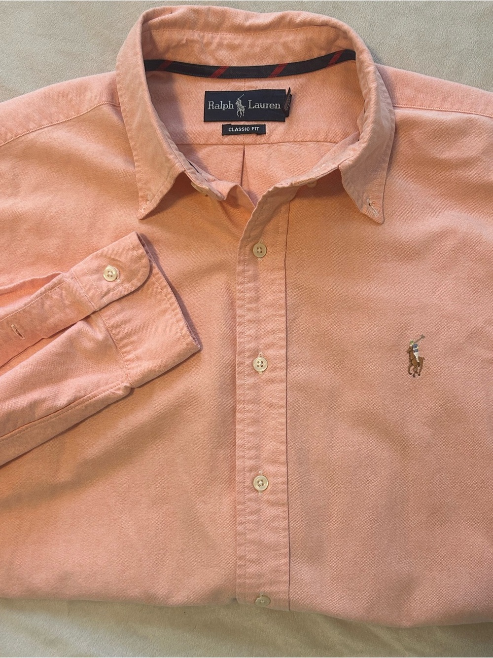 Polo Ralph Lauren Shirt Mens XL Extra Large Classic Fit Peach Oxford Long Sleeve